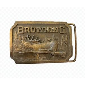 Vintage 1977 Indiana Metal Craft Browning Deer Elk Buck Hunting‎ Belt Buckle